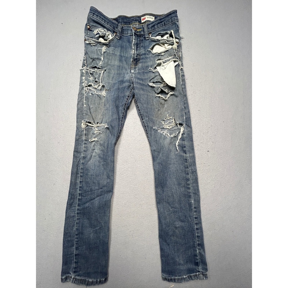 Wrangler Slim Straight Cotton Blend Blue Distressed Jeans 28x28 Mens